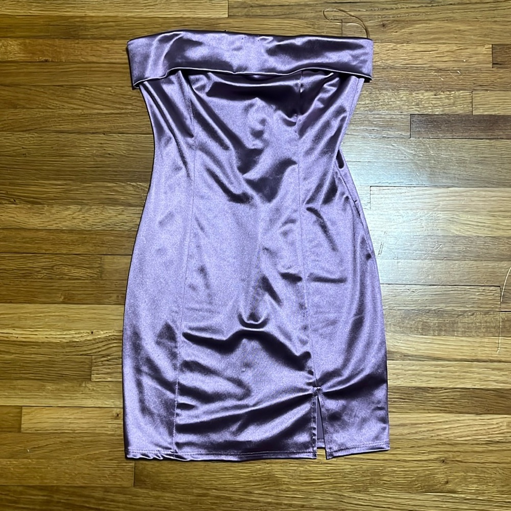 tight mini purple strapless dress